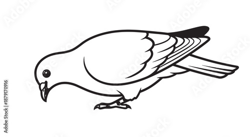 Minimal line drawing of a small bird in profile with beak and feet.