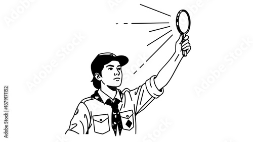 Illustration of a man with magnifying glass conducting inspection and investigation.