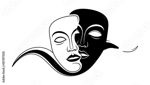 Dual Theatrical Masks Representing Comedy and Tragedy Symbolizing Drama and Performance.