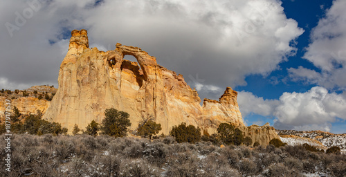 Принти на полотні This winter panorama features the impressive, yellow-hued Grosvenor Arch, located in Grand Staircase-Escalante National Monument near Kodachrome Basin State Park