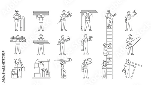 a collection of illustrations depicting various construction workers at work