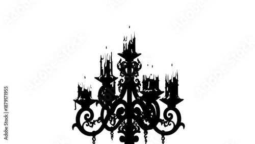 Elegant Ornate Chandelier Silhouette in Black for Interior Decor and Artful Lighting.