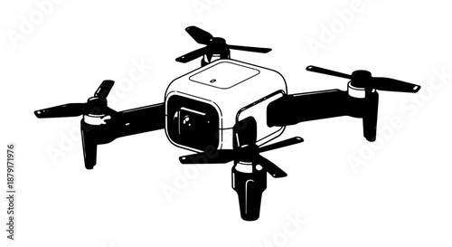 Quadcopter drone with camera ready for aerial photography and video capture in motion.