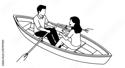 Two People in a Rowboat Enjoying a Calm Water Scene for Leisure and Recreation.