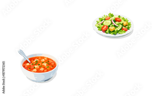 Delicious tomato soup and fresh garden salad