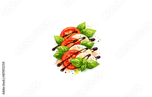 Delicious caprese salad with fresh basil, mozzarella, and tomatoes drizzled with balsamic glaze