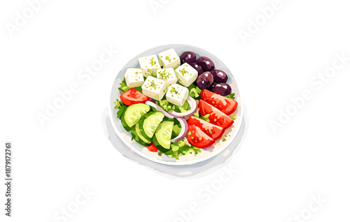 Vibrant greek salad with fresh feta olives and crisp vegetables