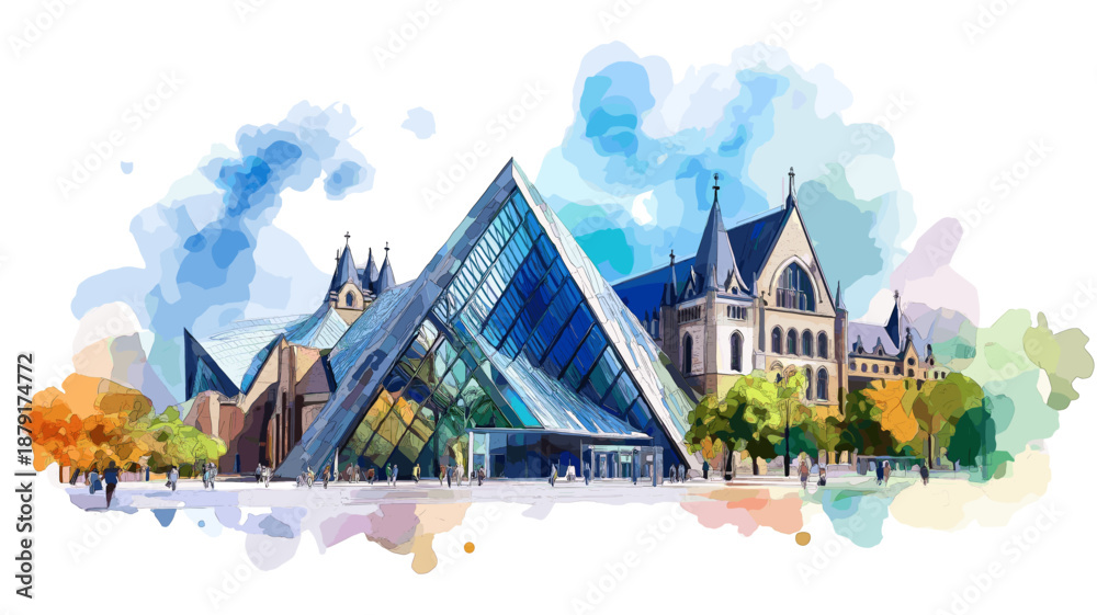 Naklejka premium Royal Ontario Museum. Royal Ontario Museum hand drawn watercolor illustration