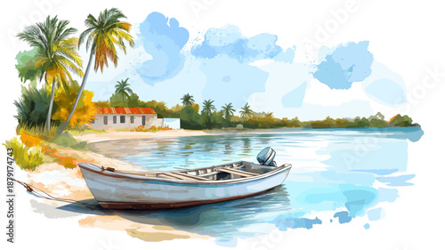 Cienfuegos Bay. Cienfuegos Bay hand drawn watercolor illustration