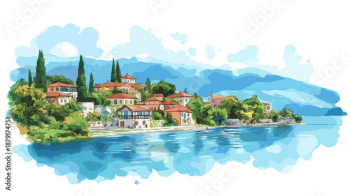 Lake Ohrid. Lake Ohrid watercolor vector illustration