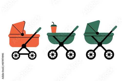 Colorful Baby Strollers and Prams Illustration