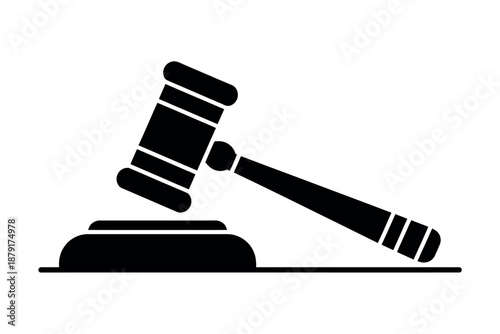 Black Gavel and Sound Block Icon on White Background for Law and Justice Concepts