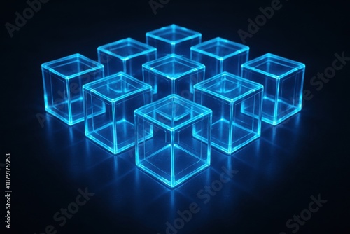 Digital innovation showcase glowing cubes on dark surface graphic design futuristic concept