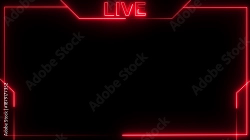 live streaming neon text frame animation box frame neon frame live streaming game live Stream overlay animation for live streaming video Titles futuristic hud frame with facecam 4k