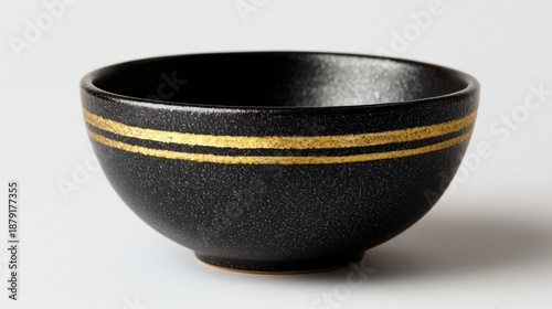 Modern black ceramic bowl chic gold band elegant kitchenware home decor on white background    