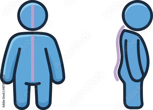 Two Stylized Human Figures Showing Good and Poor Spinal Posture on White Background