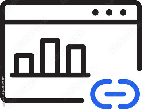 Website with Bar Chart and Broken Link Icon Representing Disconnected Data Analysis.