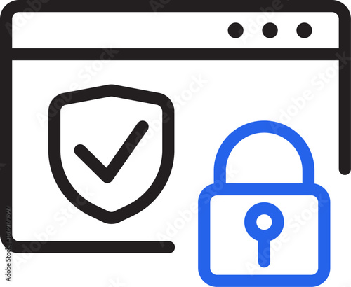 Website Security and Data Protection with Padlock and Shield Icon.