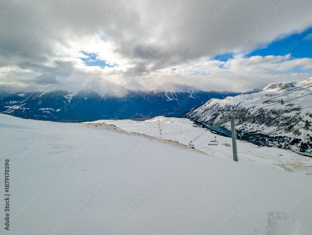 Obraz premium Aussois Ski Resort France Winter Aerial