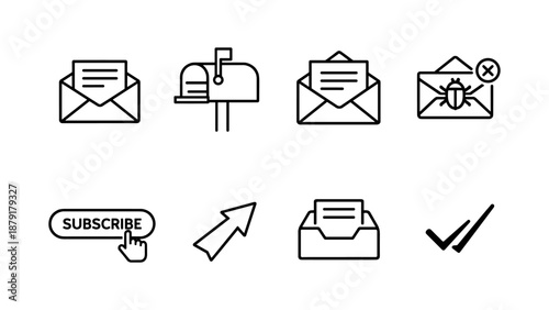 Email and messaging icons: inbox, outbox, spam, subscribe, and more