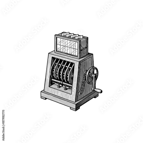 Vintage flip book machine engraving.