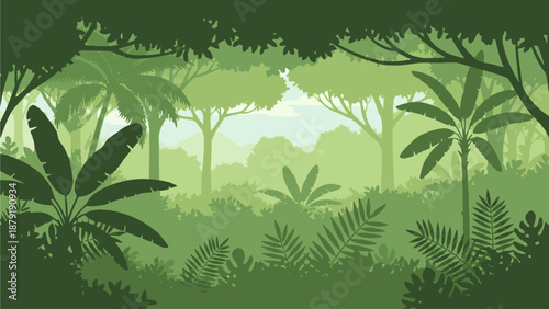 Vector Cartoon Tropical Rainforest Jungle Background – Empty Nature Scene