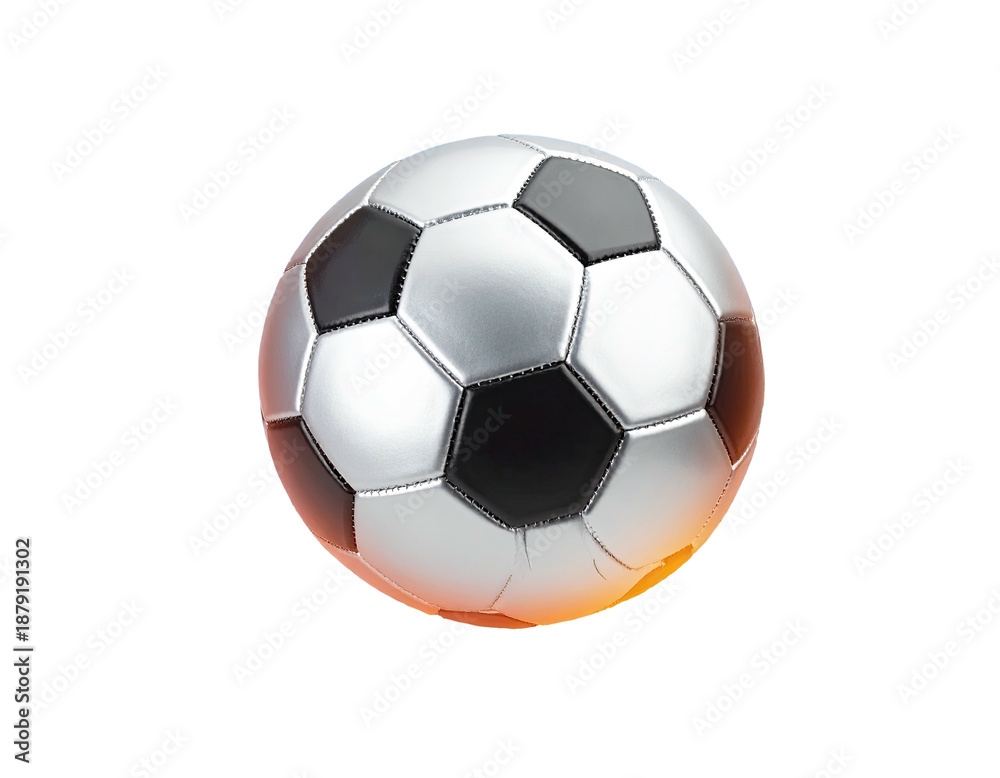 Fototapeta premium Shiny silver and black soccer ball on dark backdrop