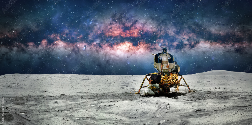 Foto The lunar module stands on the lunar surface