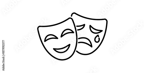 Classic Comedy And Tragedy Theater Masks Line Drawing For Acting Symbol Design