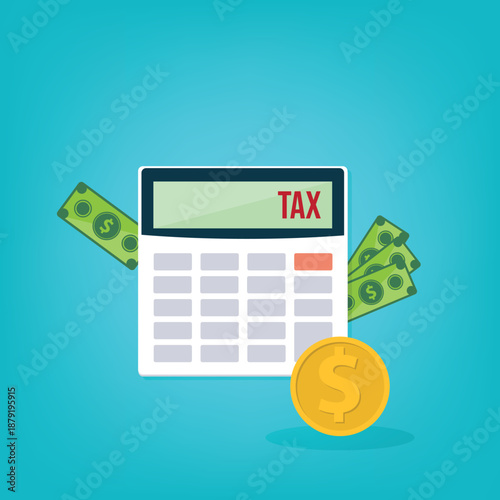 Calculator with money concept income tax calculation. Calculating income tax payment, business, finance and investment concept	