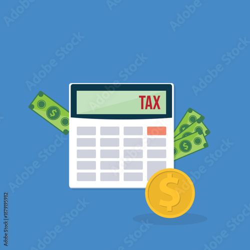 Calculator with money concept income tax calculation. Calculating income tax payment, business, finance and investment concept	