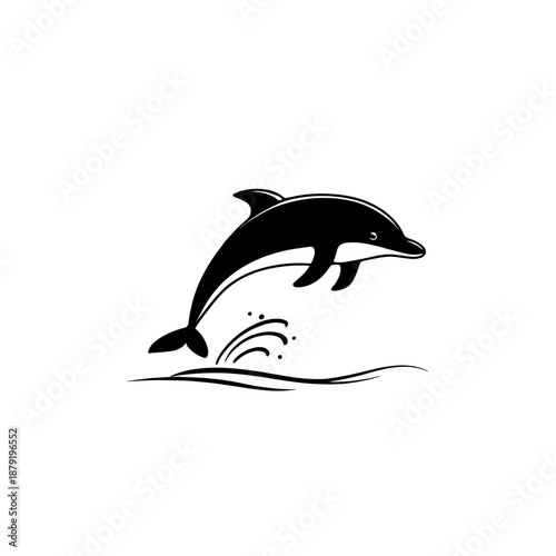 Dolphin. Dolphin simple black and white line art vector logo
