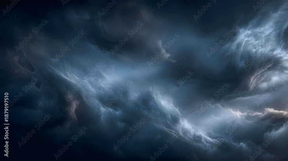 Fototapeta premium Dramatic dark blue cloudy night sky with stars
