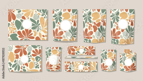 Abstract Botanical Patterns with Organic Shapes and Earthy Tones.