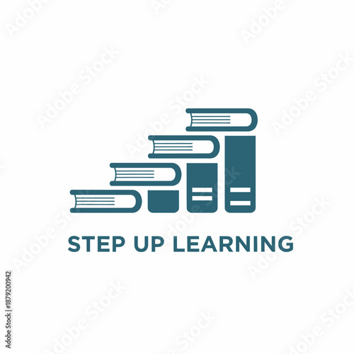Staircase stacked books icon for educational tutoring and personal growth academy branding featuring the Step Up Learning text logo.