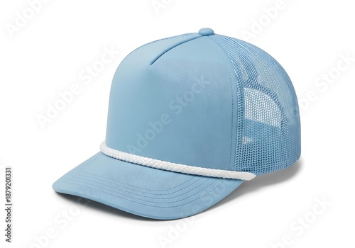 light blue baseball cap with white stripe