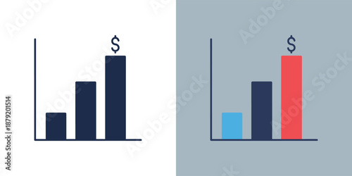 Comparative bar graph illustration showing financial growth trends and statistics in a side-by-side visual representation