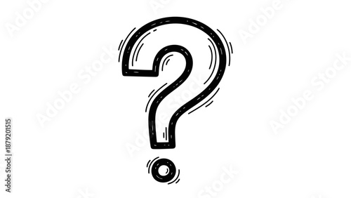Hand drawn question mark symbol with textured lines.