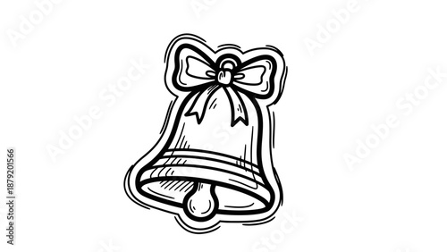 Hand Drawn Sketch of a Christmas Bell with a Bow.