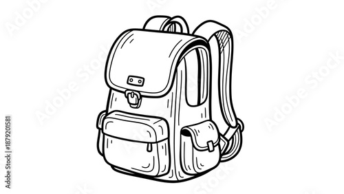 Hand drawn sketch of a classic school backpack.
