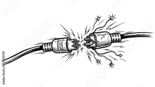 Hand-drawn illustration of two electrical plugs sparking upon connection.