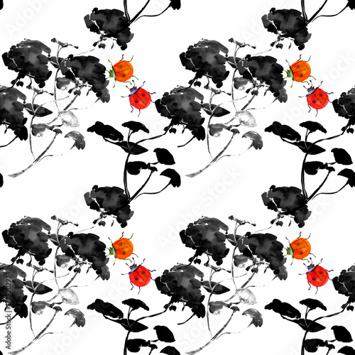 Flowers seamless pattern.Image on white and colored background.
