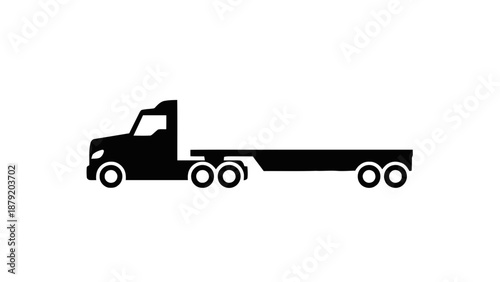 Vector illustration of an empty flatbed semi-truck chassis for transport, on transparent background