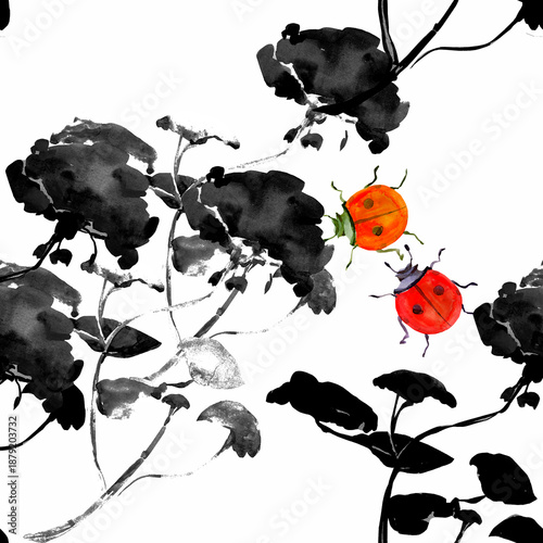 Flowers seamless pattern.Image on white and colored background.