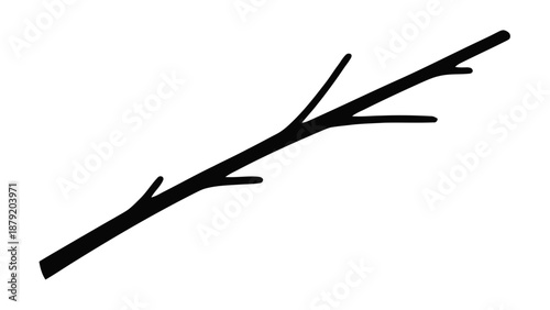 Vector illustration of a simple, bare black tree branch or twig outline, isolated on transparent background