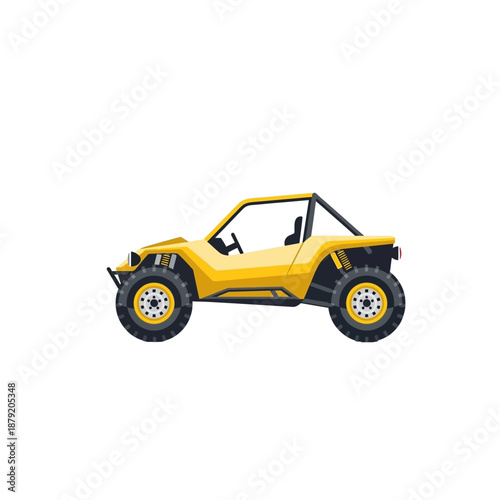 Detailed Yellow Off-Road Buggy UTV Flat Vector Illustration Isolated on White