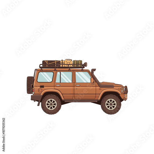 Brown Off-Road 4x4 SUV Adventure Vehicle with Roof Rack and Snorkel Illustration
