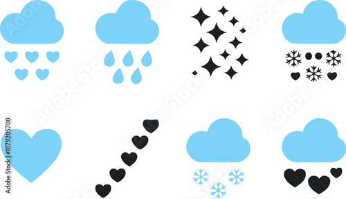 cloud weather icons heart rain snowflake outline vector set