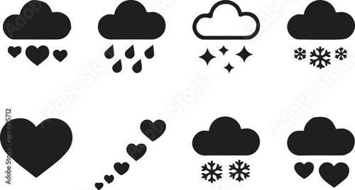 cloud symbol pack precipitation heart snowflake star vector