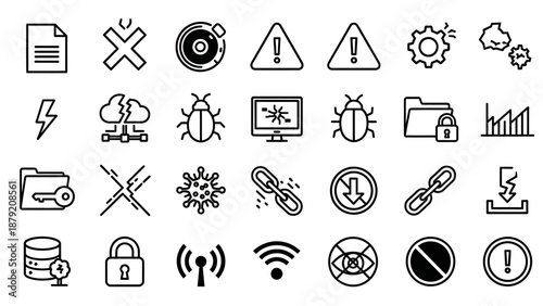 Collection of Simple Black Icons Representing Various Concepts.